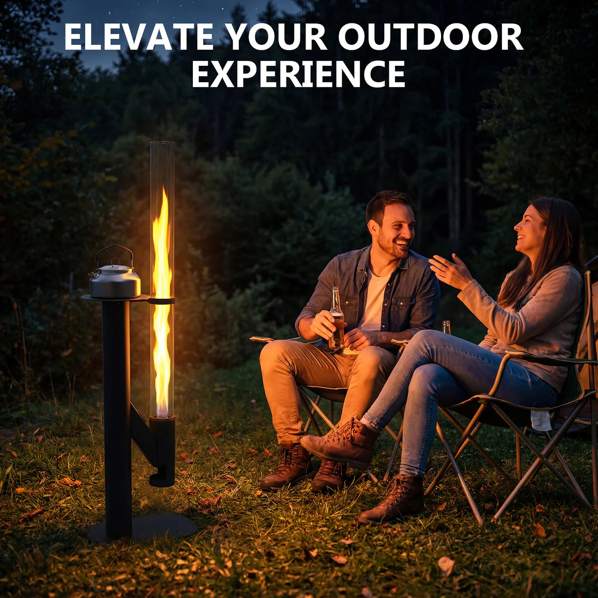 50.79in Patio Heater Wood Stove with Glass Tube Modern Outdoor Fireplace with Table for Porch Party RV Tailgating Camping