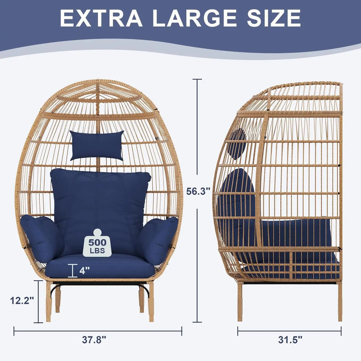Egg Chair Wicker Outdoor Chair, Patio Chair Lounger Chair with 5 Cushion for Living Room, Bedroom, Patio Backyard Balcony