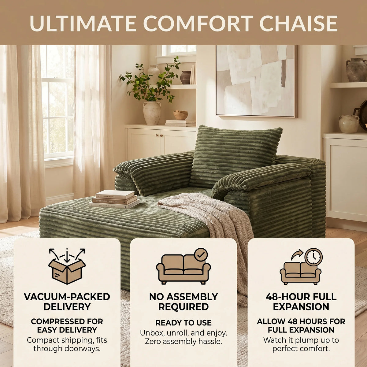 67" Oversized Sofa Bed, Corduroy Fabric Lounge Chair with Armrests & Pillows, Soft Cushioned Comfort Sleeper Reading Chair, Ideal for Living Room, Bedroom, Home Theater