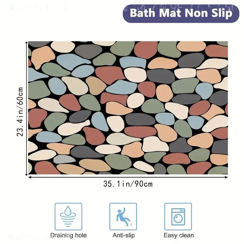 1Pc Non‑Slip Shower Mat Soft PVC Loofah‑Style Bath Mat With Drainage Holes Quick‑Drying Safety Floor Mat For Bathroom Wet Shower Area Anti‑Slip Home Bathroom Accessory