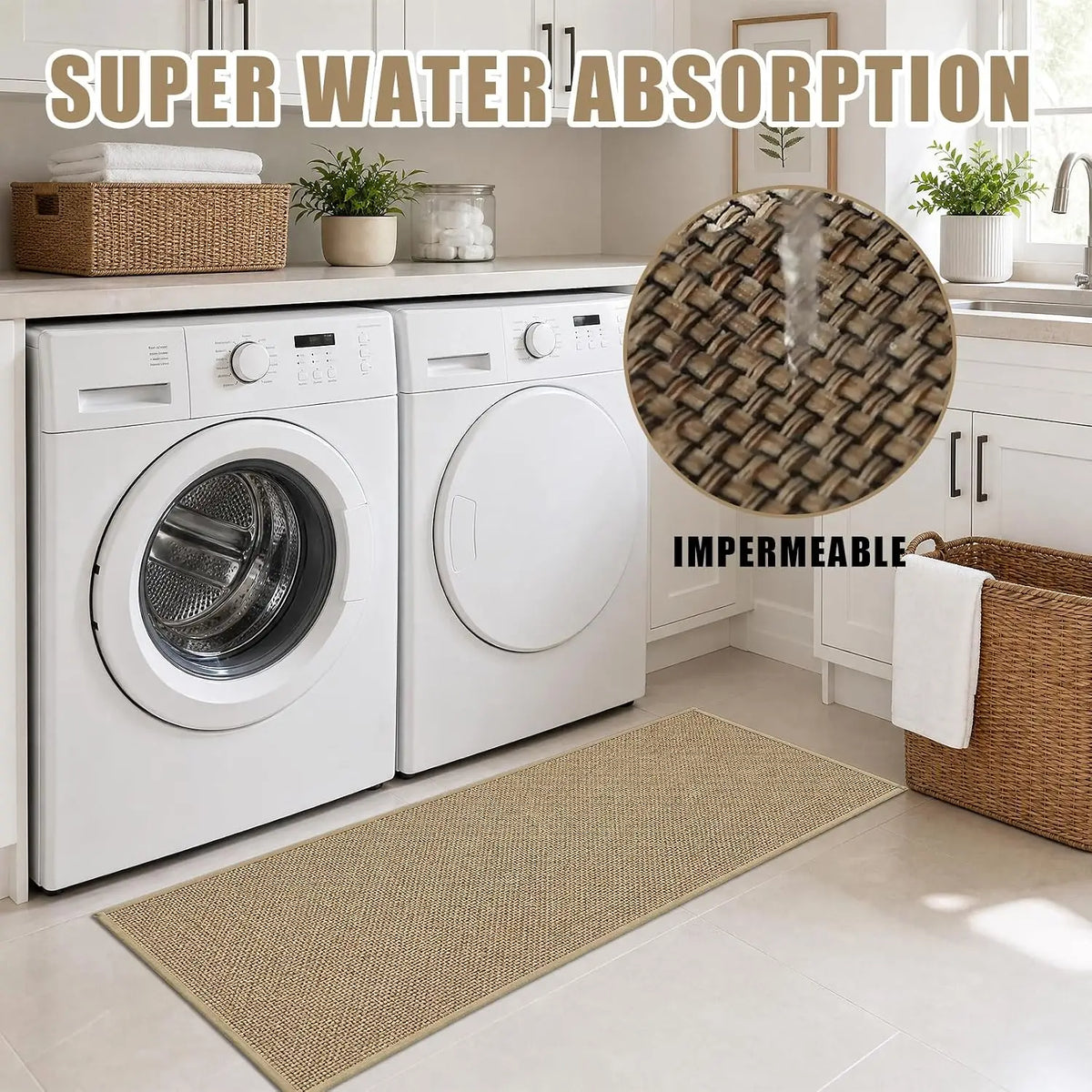 1set PrecisionAuto Absorbent Chenille Kitchen Floor Mats Waterproof Non-Slip Mats Long Strips of Dirt-Resistant Carpets Entrance Door Mats