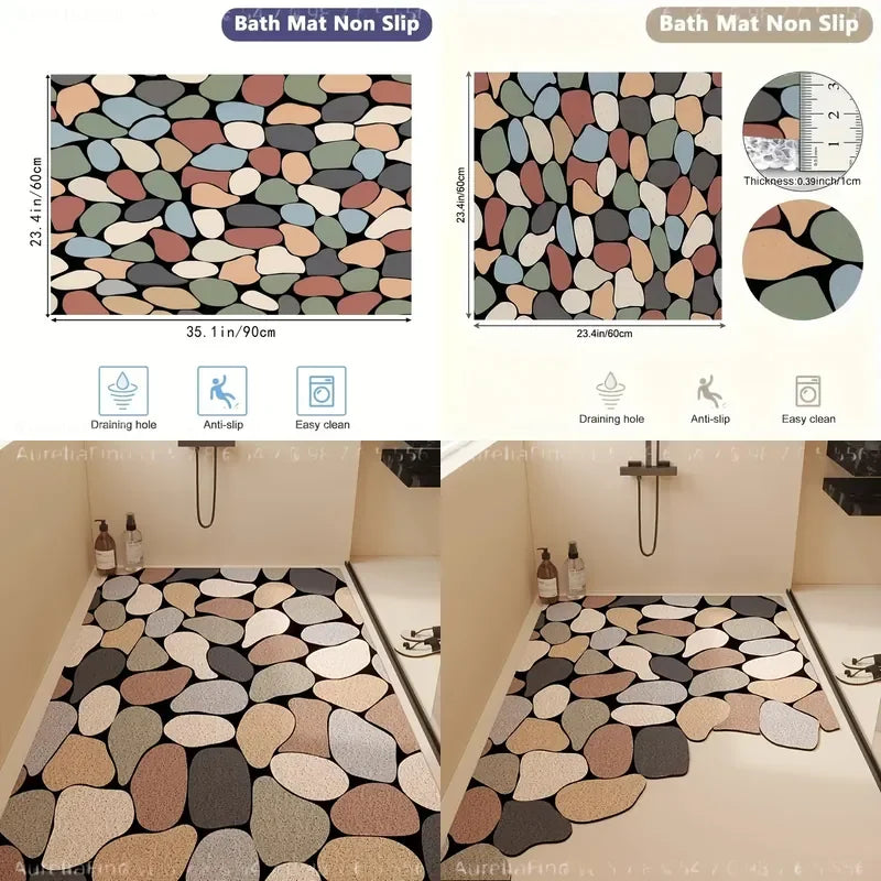 1Pc Non‑Slip Shower Mat Soft PVC Loofah‑Style Bath Mat With Drainage Holes Quick‑Drying Safety Floor Mat For Bathroom Wet Shower Area Anti‑Slip Home Bathroom Accessory