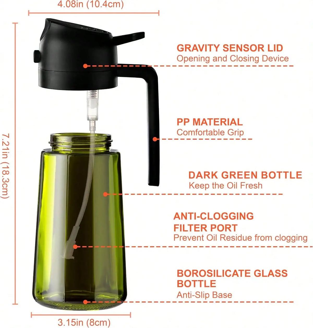 2-In-1 Glass Olive Oil Sprayer Bottle With Dispenser, 16oz Cooking Oil Spray Bottle With Labels For Kitchen, Air Fryer, Salad, BBQ & Baking, Easy Pour Oil Container