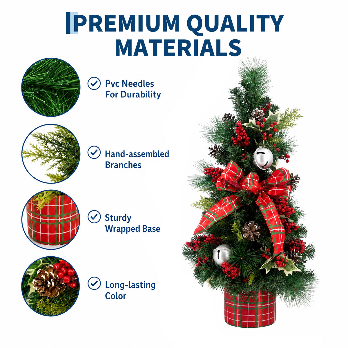 36-Inch Pre-Lit Artificial PVC Christmas Tree with 40 LED Lights, 8-Function Timer & Festive Ornaments – Tabletop Holiday Decor for Living Room or Desk